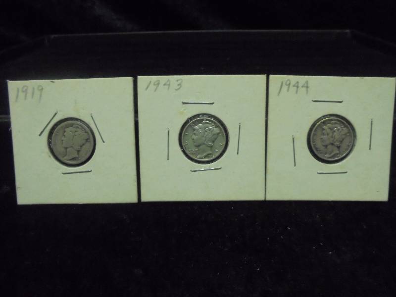 Lot - Mercury Dimes, 1919, 1943, 1944