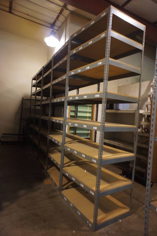 Warehouse Racking - 5 Sections -10 Tall 42 Wide 30 Deep 40 Shelves TOTAL