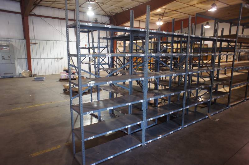 Warehouse Racking - 13 Sections of ALL STEEL Shelving - about 7 ft Tall