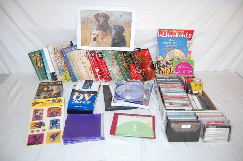 Books, Cassette Tapes, VHS Tapes, DVD, CD Rom