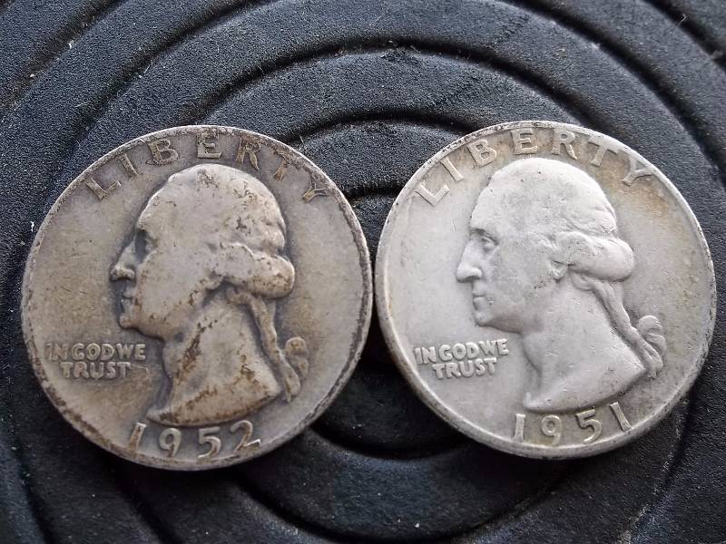 2-Washington Quarters 1951 D, 1952 S