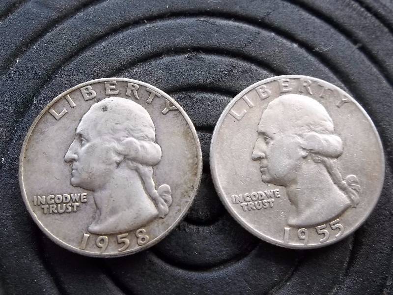 2-Washington Quarters 1955, 1958 D