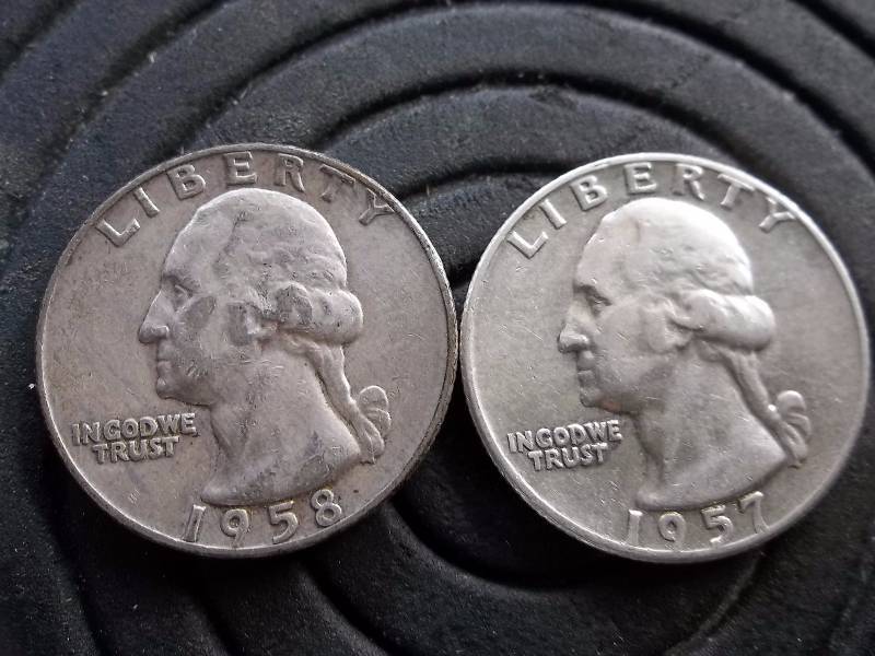 2-Washington Quarters 1957 D, 1958 D
