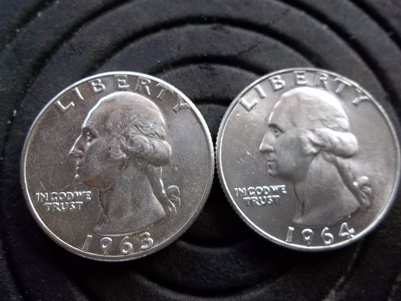 2-Washington Quarters 1963, 1964 D BU