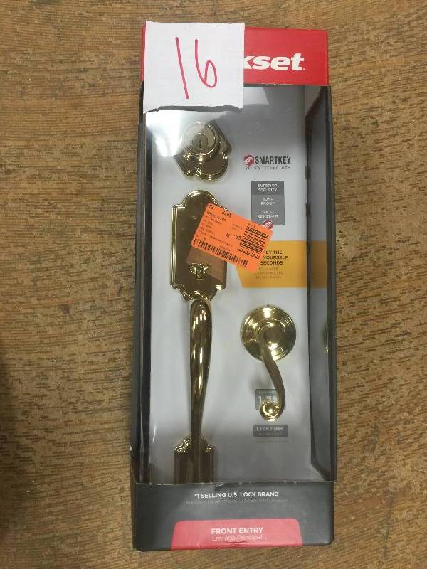 Kwikset  Arlington Single Cylinder Lifetime Polished Brass Handleset with Lido Lever Featuring SmartKey New