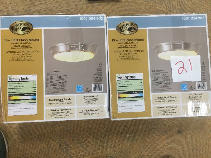 Lot of 2 Hampton Bay Brushed Nickel LED Flushmount 1001254907