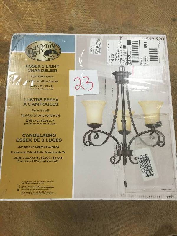 Hampton Bay  Essex 3-Light Aged Black Chandelier New