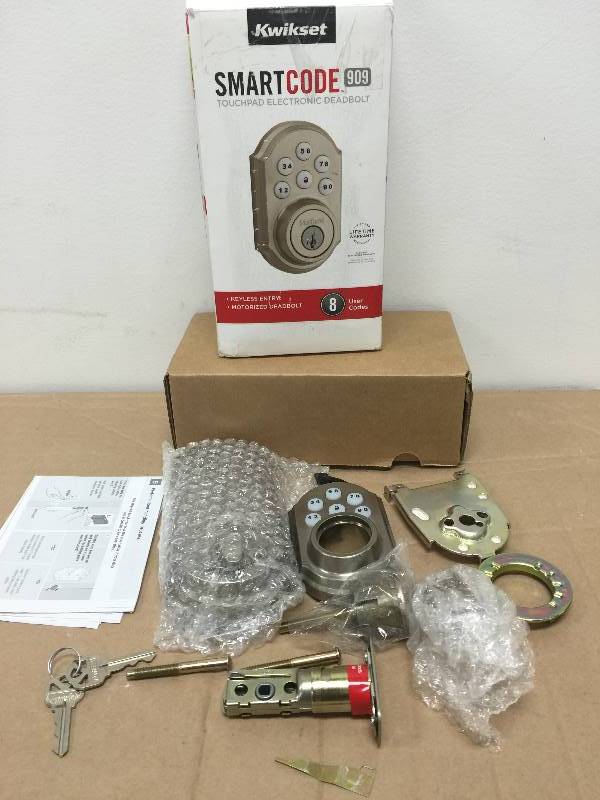 Kwikset SmartCode 909 Single Cylinder Satin Nickel Electronic Deadbolt Featuring SmartKey New