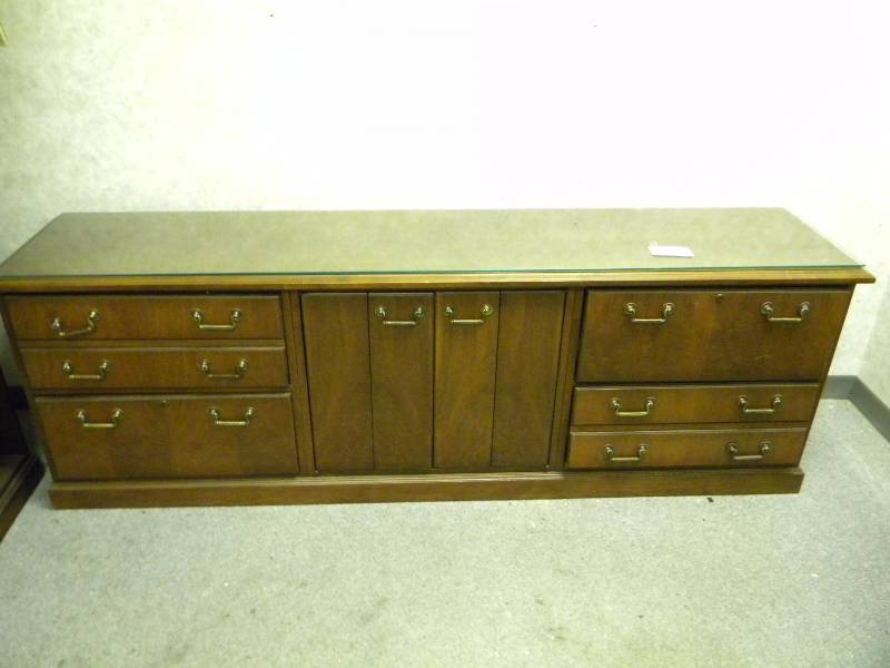 Wooden Glass Top Secretary Cabinet