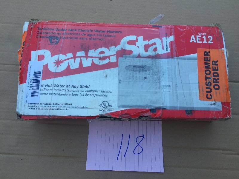 lot 118 image: PowerStar AE12 PointofUse Electric Tankless Water Heater