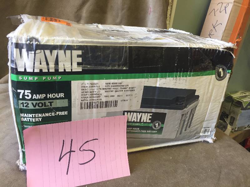 lot 45 image: Wayne Sump Pump 75 amp Hour 12 Volt maintenance Free Battery