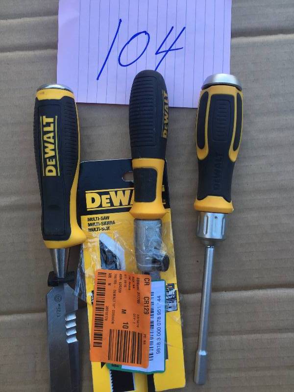 lot 104 image: Dewalt Assorted Tools