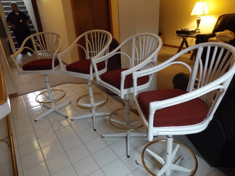 Burgundy and White Swiveling Barstools
