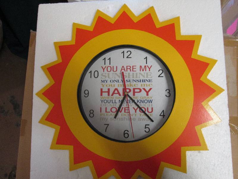 lot 313 image: Yellow Wooden Sunshine Wall Clock b...