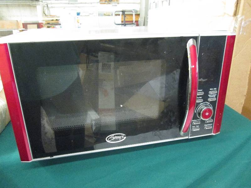 lot 373 image: Ginnys Microwave Oven  Red & Silve...