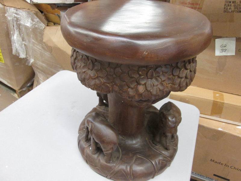 lot 51 image: Handcrafted Elephant Stool open box...