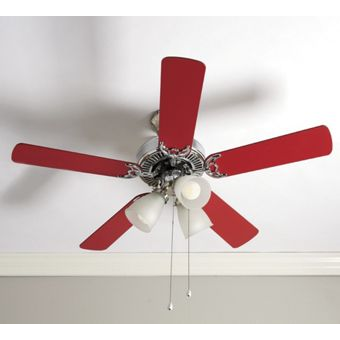 lot 5 image: Red Silvertone Ceiling Fan with Rev...