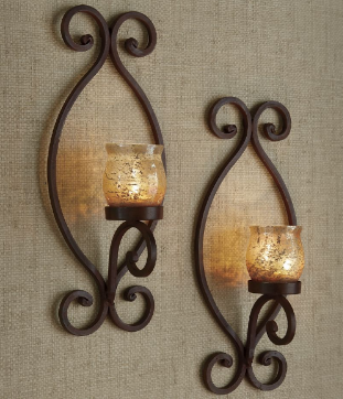 lot 12 image: Set of 2 Rustic Wall Sconces, no gl...