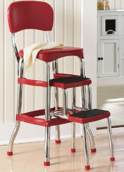 lot 14 image: Red Cosco Retro Chair Stepstool op...