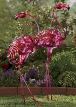 lot 24 image: Set of 2 Pink Solar Flamingos open ...