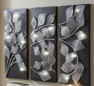lot 70 image: 3-Piece Lit Leaves Wall Art open bo...