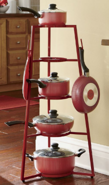 lot 71 image: Red Pot Rack Tree open box Retail $...