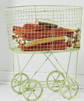 lot 105 image: Vintage Rolling Laundry Cart open b...