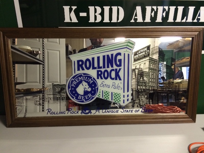 lot 2 image: LARGE ROLLING ROCK BEER MIRROR