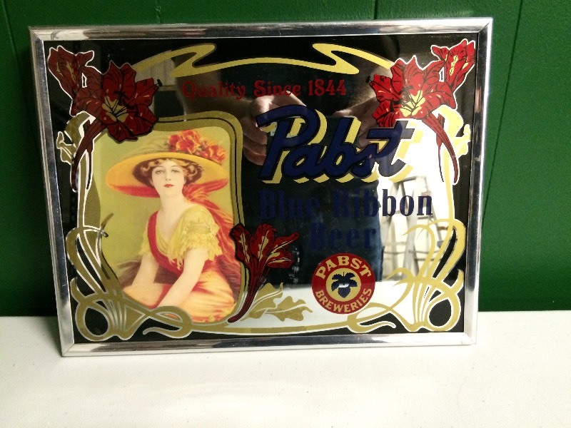 lot 15 image: PABST BLUE RIBBON BEER MIRROR SIGN