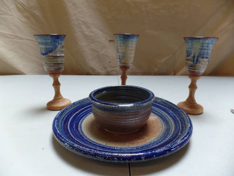 Handmade Chip and Dip Plate and Goblets