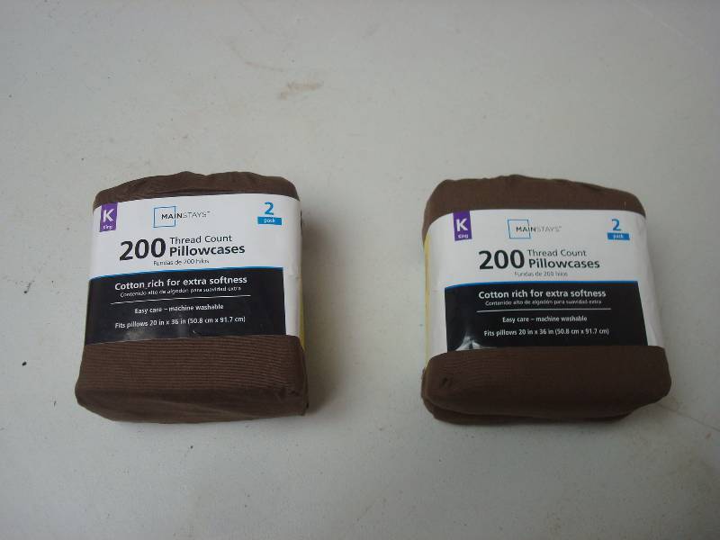 Two New 200 Thread Count Pillow Cases, Brown, King Size