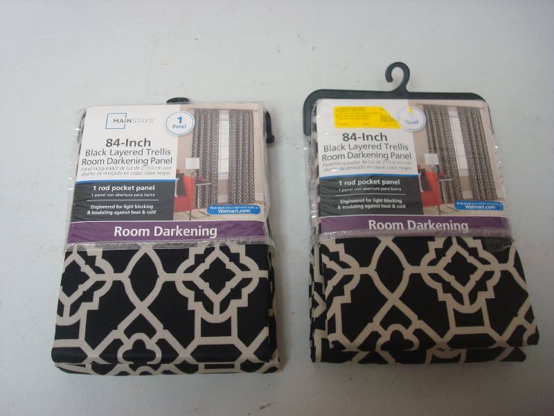 Pair Of Black Layered Trellis Panel Shades, New