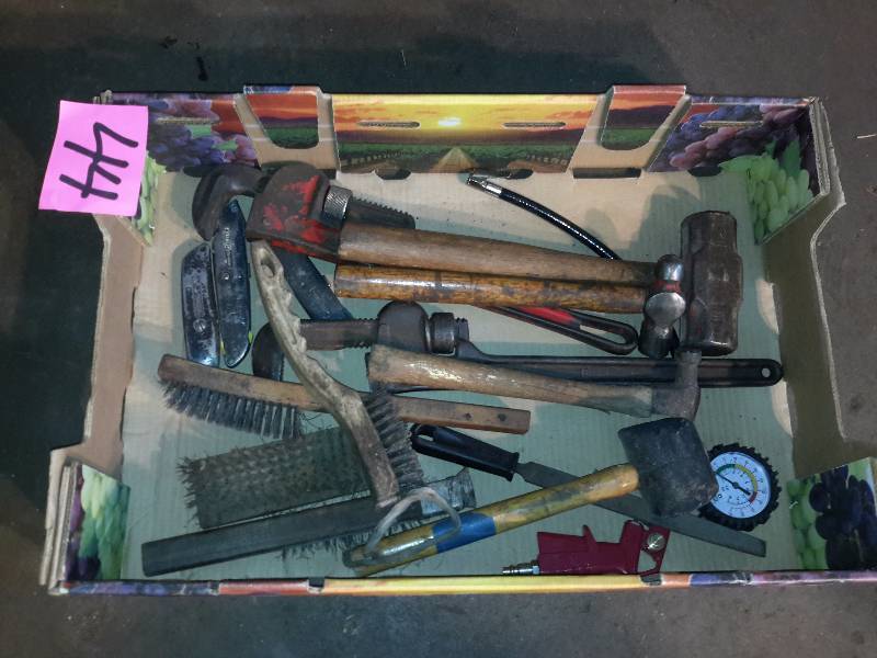 lot 44 image: Misc. Wrenches, Hammers, Wire Brushes etc as pictured.