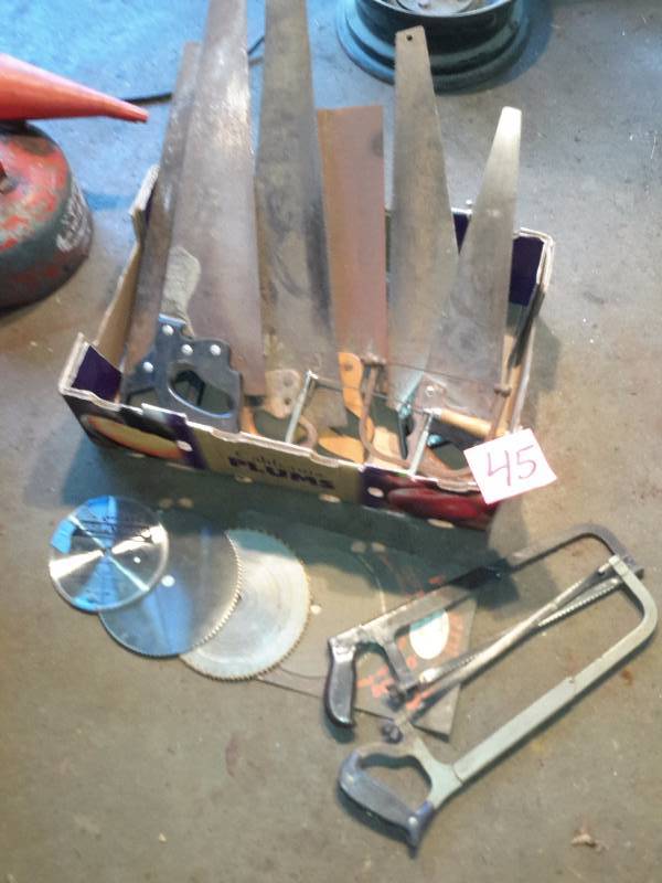 lot 45 image: Lot of Hand Saws, Saw Blades, Hack Saws.