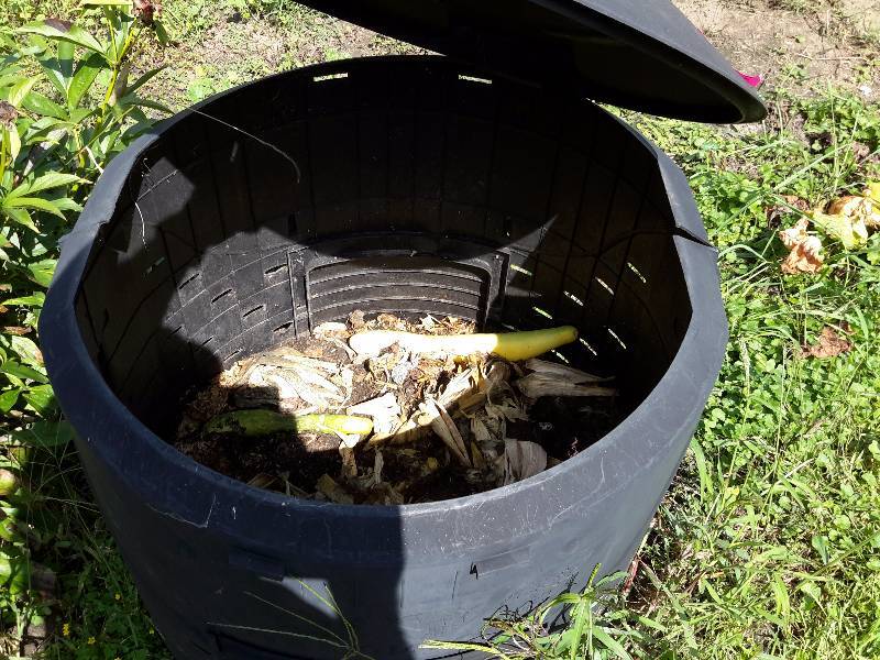 lot 159 image: Heavy Plastic Compost Bin.. Needs to be emptied, but you can do that right where it sits.