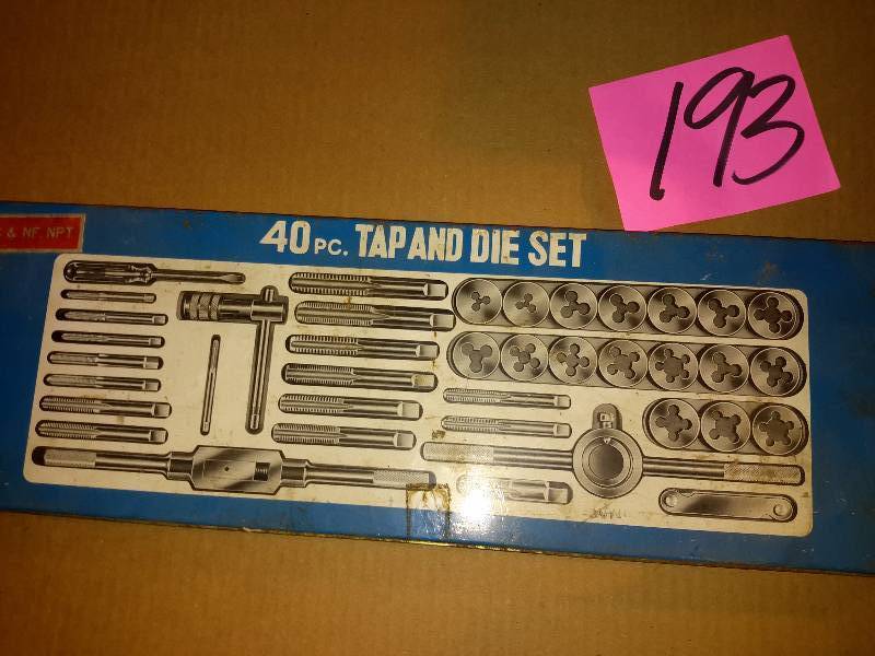 lot 193 image: 40 piece Tap and Die Set.. Looks like a few pieces are missing.