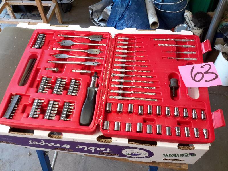 lot 63 image: Set of Drill Bits, Spades, driver bits, sockets..  Complete set