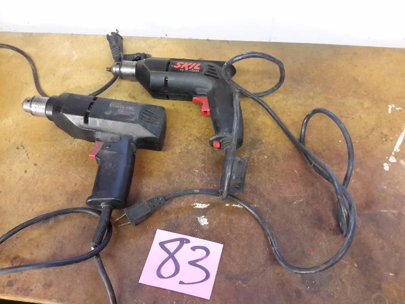 lot 83 image: 2, Electric Drills as pictured. Tested and works  38 in Craftsman 12in Skil.