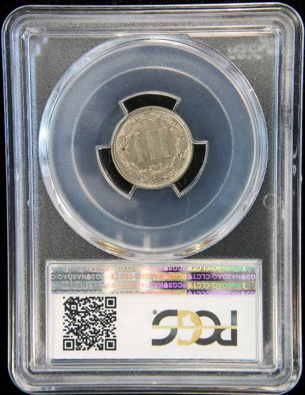 1865 U.S. THREE CENT NICKEL MS62 CERTIFIED