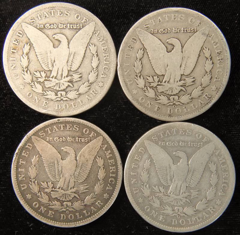 GROUP OF 4 MORGAN SILVER DOLLAR 1892-S, 1894-O, 1896-O & 1897-O