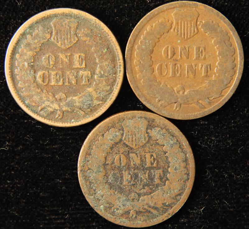 GROUP OF 3 INDIAN HEAD CENTS 1864, 1874 & 1896