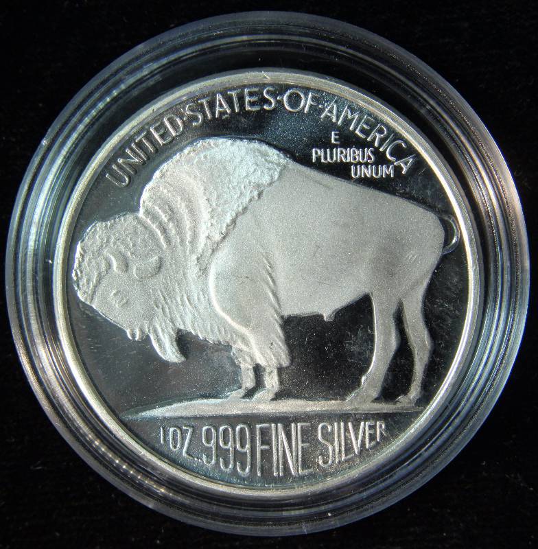 1 TROY OZ. .999 FINE SILVER INDIAN BUFFALO DESIGN IN AIRTITE HOLDER