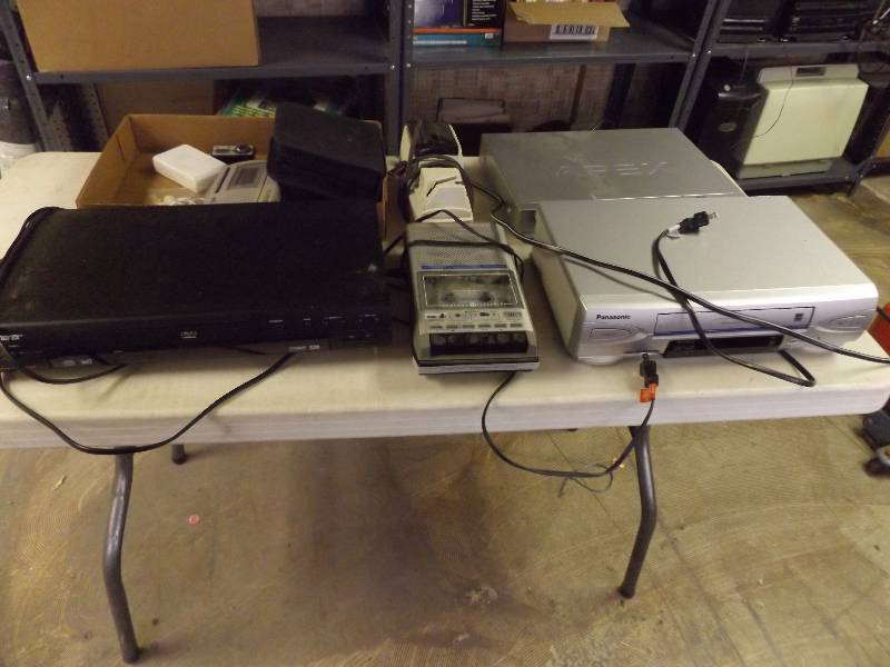 lot 717 image: Cassette player, knife sharpener, VCR, DVD player, CD Storage case