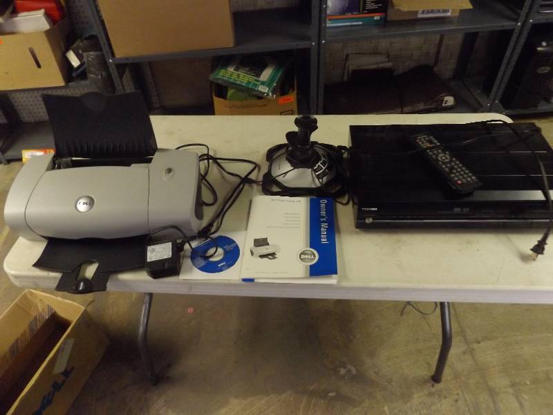 lot 718 image: Dell Printer, Toshiba VCR, Joy stick