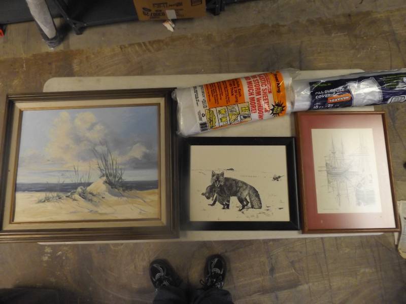lot 727 image: Framed Pictures and 2 rolls of plastic