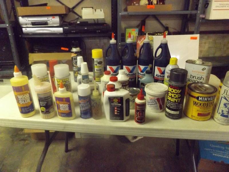 lot 737 image: Paint , glue, oil and chemicals