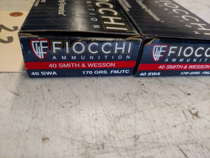 lot 22 image: (2) Fiocchi 50 pk. 40 Smith & Wesso...