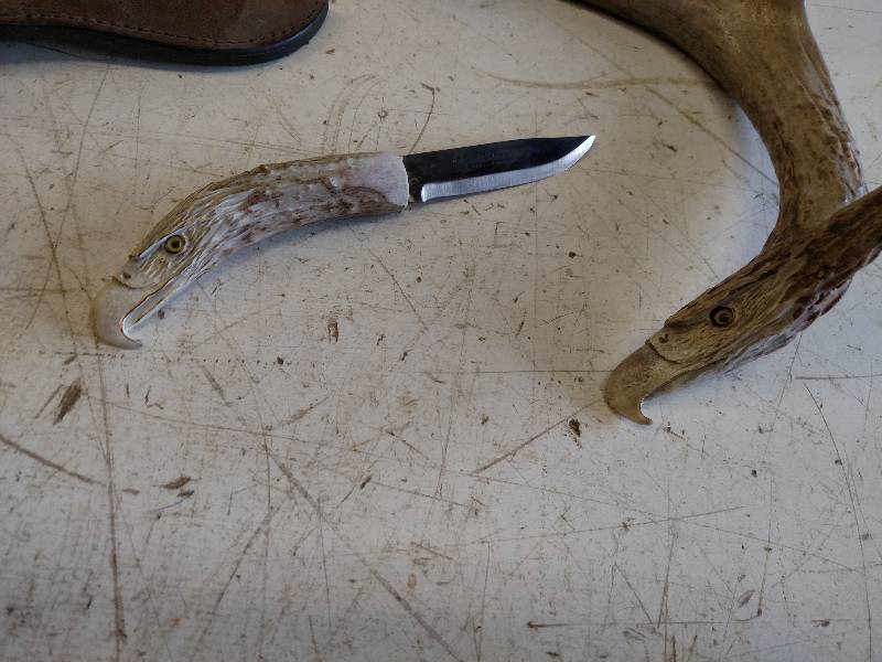 lot 177 image: Brusletto Carved Eagle Antler Knife...