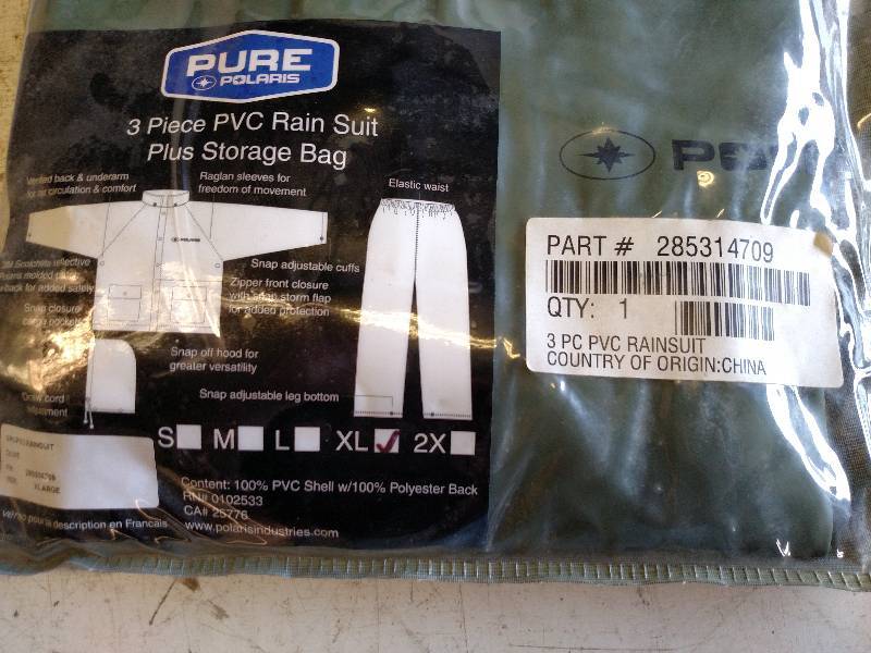 lot 207 image: Pure Polaris 3 pc. Rain Suit, XL...