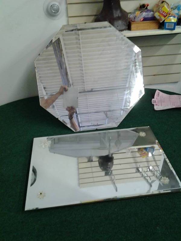 lot 13 image: 2-Vintage Beveled Mirrors Hex. 24x24, Rect. 26x18